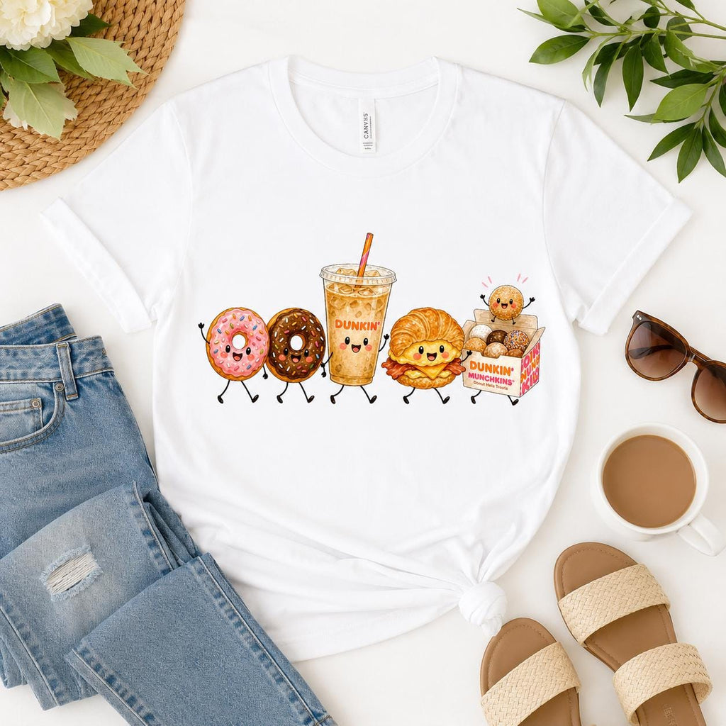 Kawaii Dunkin Inspired PNG, Iced Coffee Donut Croissant Design (Digital Download)