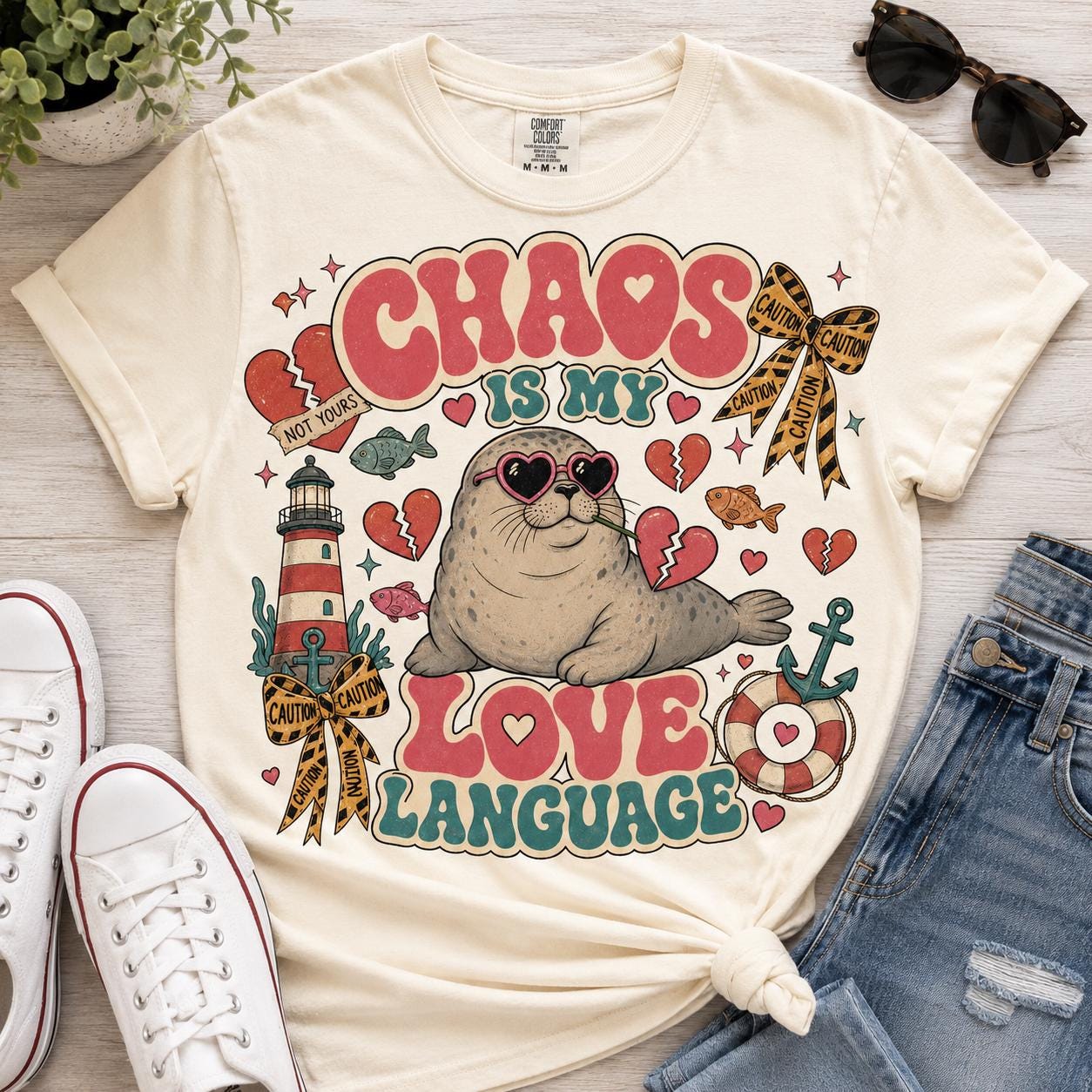 Chaos Love Language Seal PNG, Retro Coastal Humor Graphic (Digital Download)