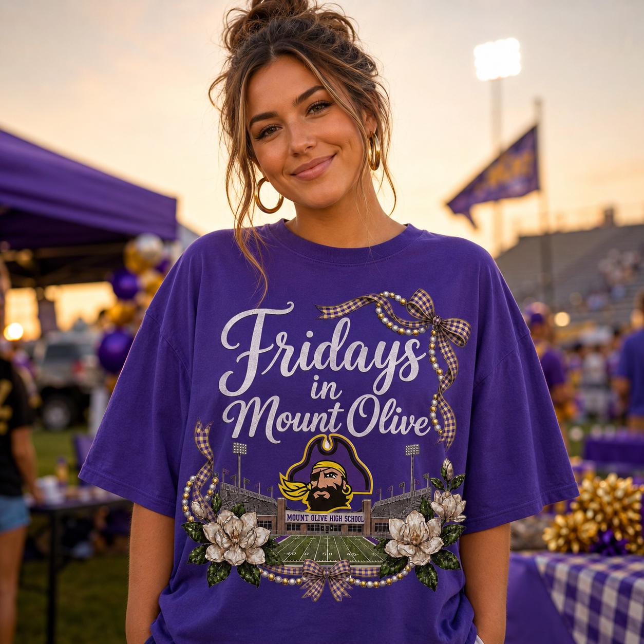 Mount Olive Pirates Football PNG, Purple Gold School Spirit Design (Digital Download)
