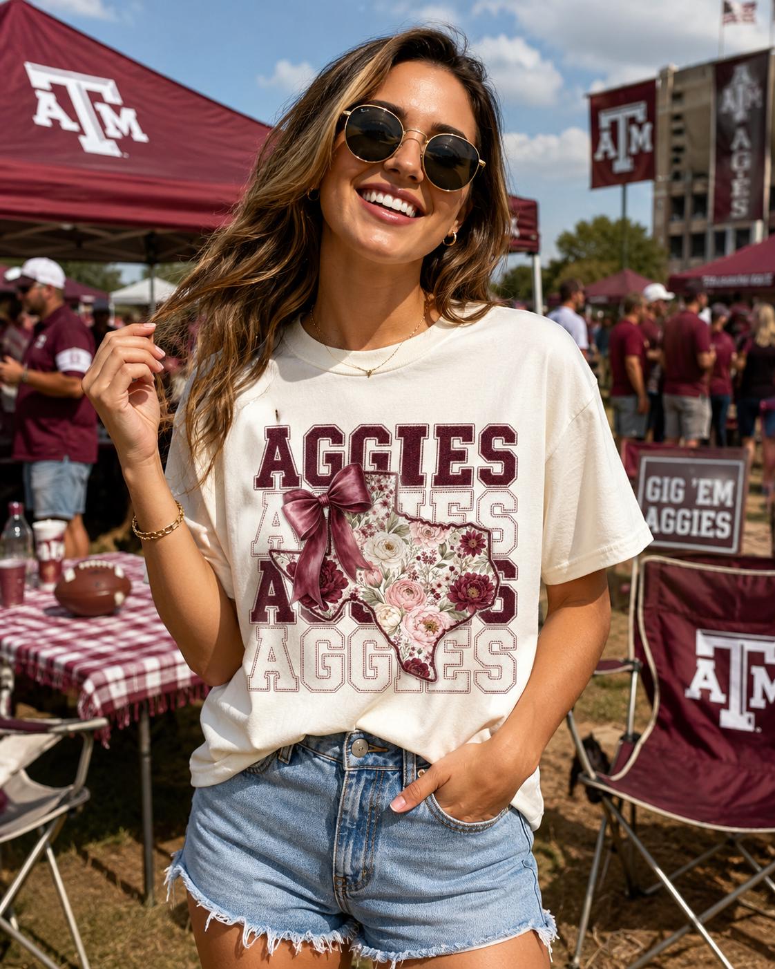 Aggies Floral Texas PNG, Maroon College Football Design, Game Day Bow (Digital Download)