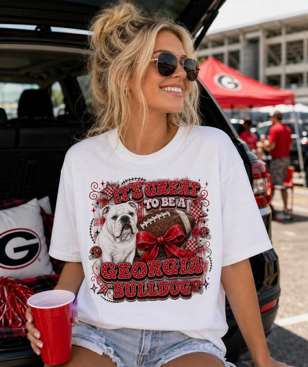 Georgia Bulldog Football Shirt, Retro Game Day Tee, Red Bow Fan Apparel