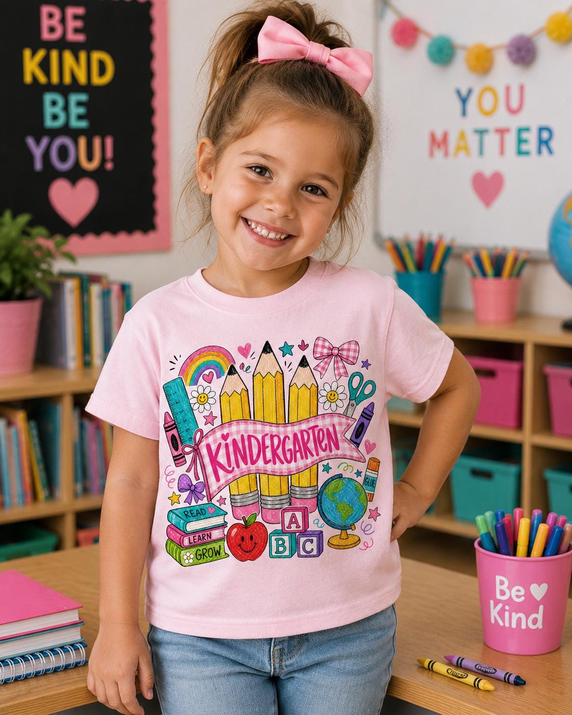 Kindergarten Teacher PNG, Back to School Design, School Supplies Art (Digital Download)