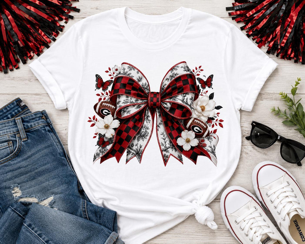 Georgia Bulldogs Coquette Bow PNG, Red Black Football Mom Design (Digital Download)
