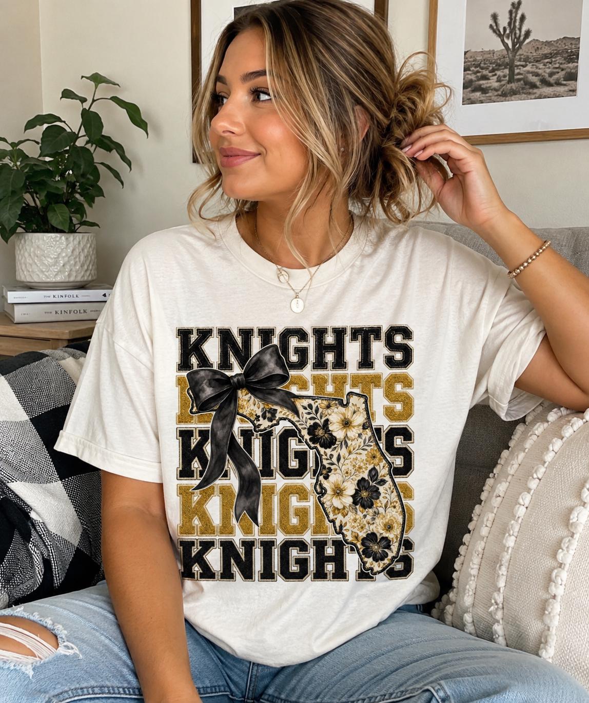 Knights Floral Florida PNG, Black Gold Game Day Sublimation (Digital Download)