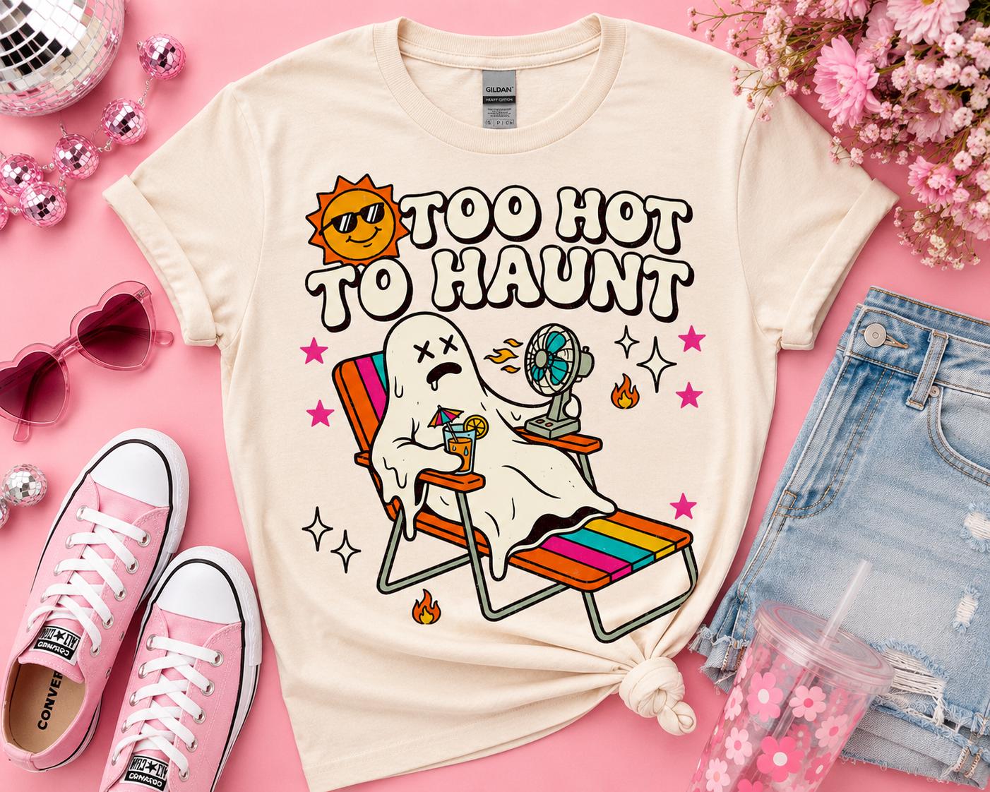 Retro Ghost Summer PNG – Too Hot to Haunt | Funny Halloween Beach Shirt Design | Digital Download