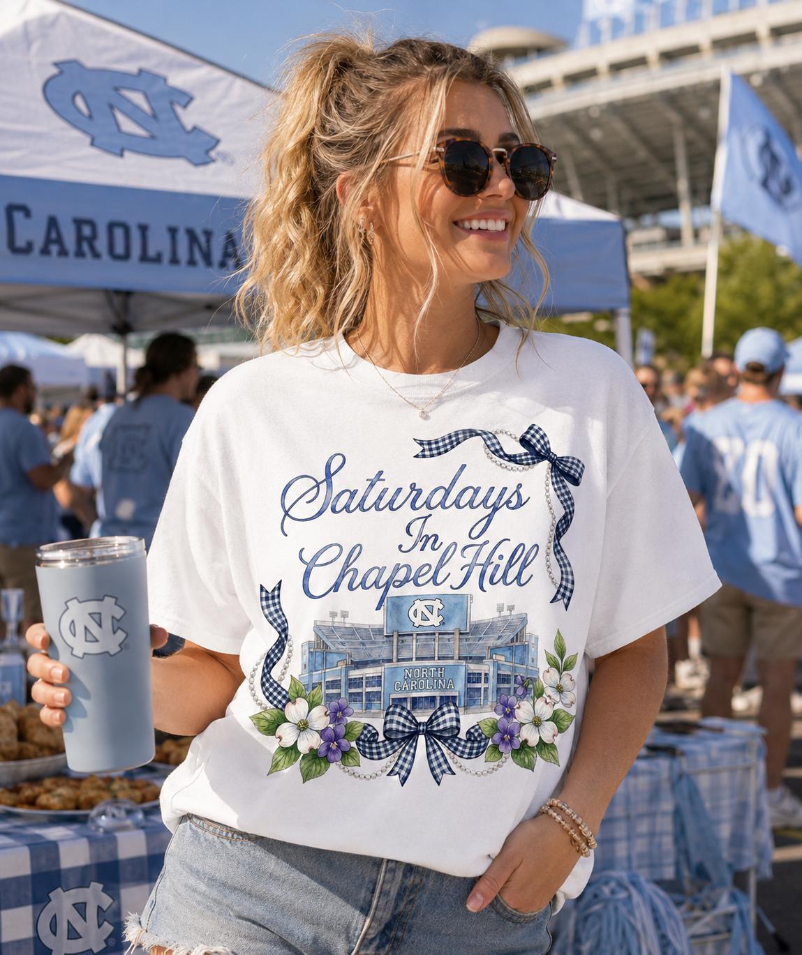 Saturdays in Chapel Hill PNG, UNC Football Stadium Design, Game Day Apparel (Digital Download)