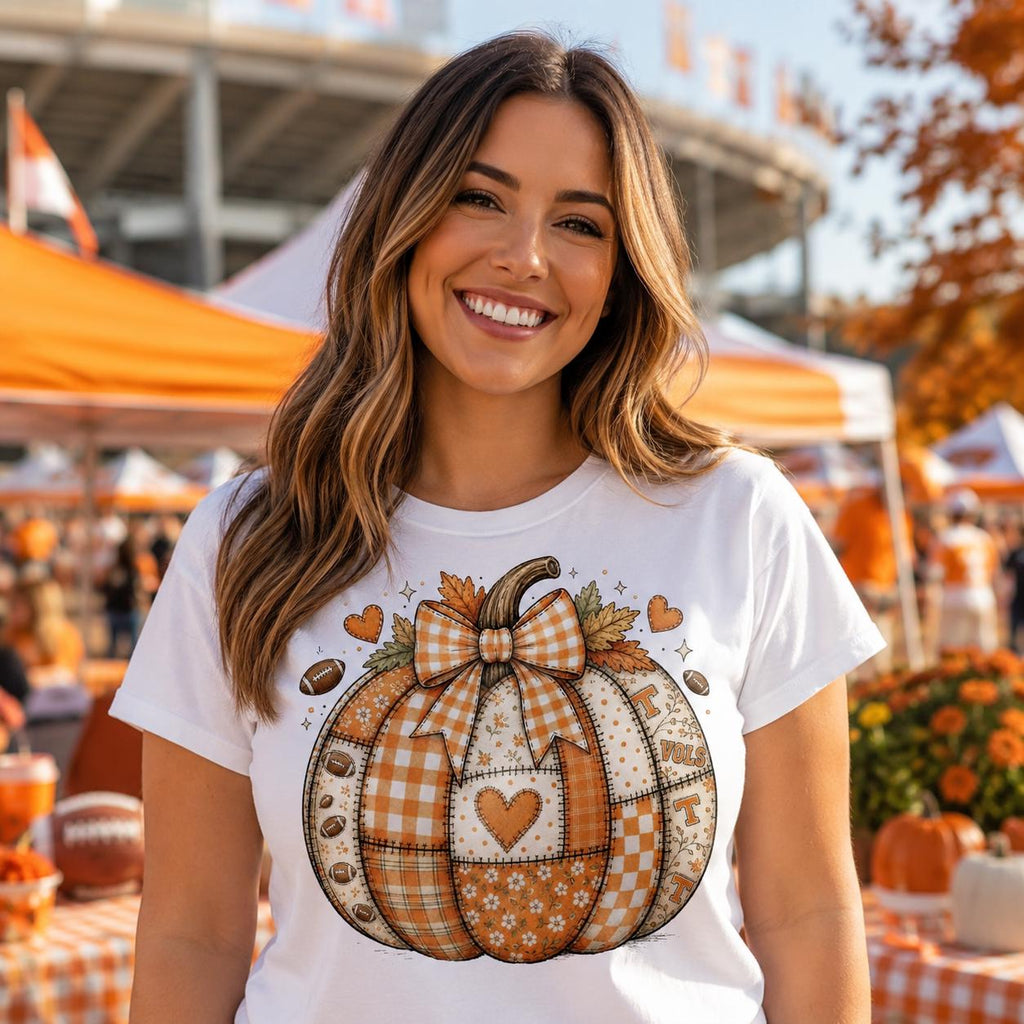 Tennessee Football Pumpkin PNG, Orange Patchwork Fall Game Day Sublimation