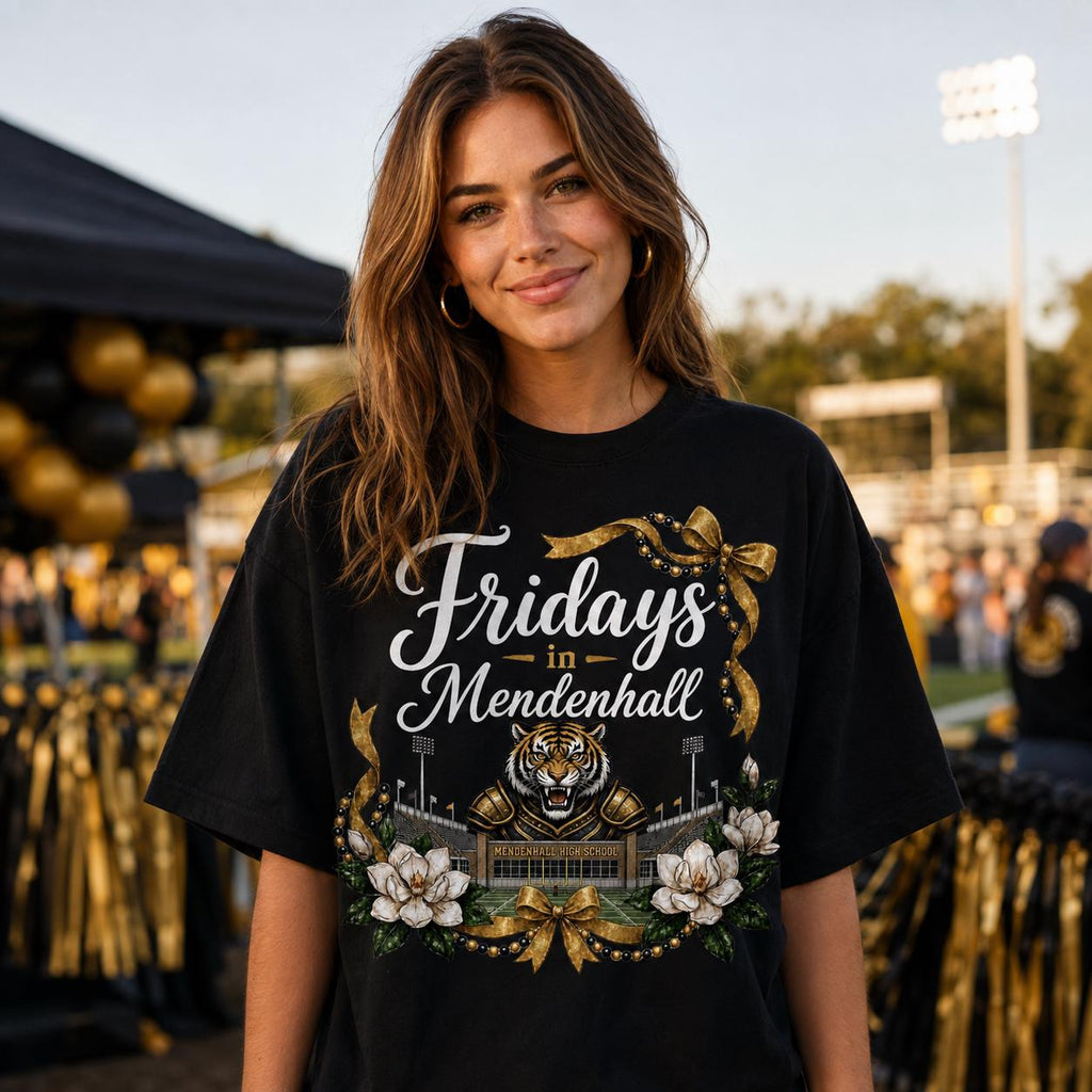 Mendenhall Tigers Football PNG, Black Gold Magnolia Design (Digital Download)