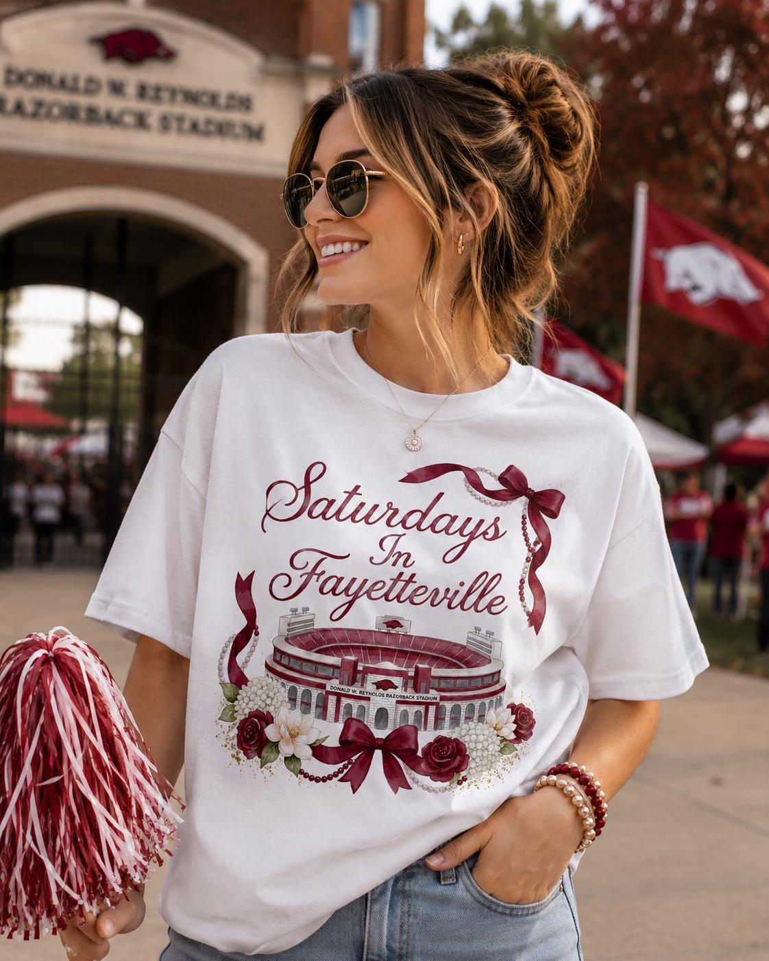 Fayetteville Razorback Stadium Watercolor PNG, Game Day Bow Design (Digital Download)