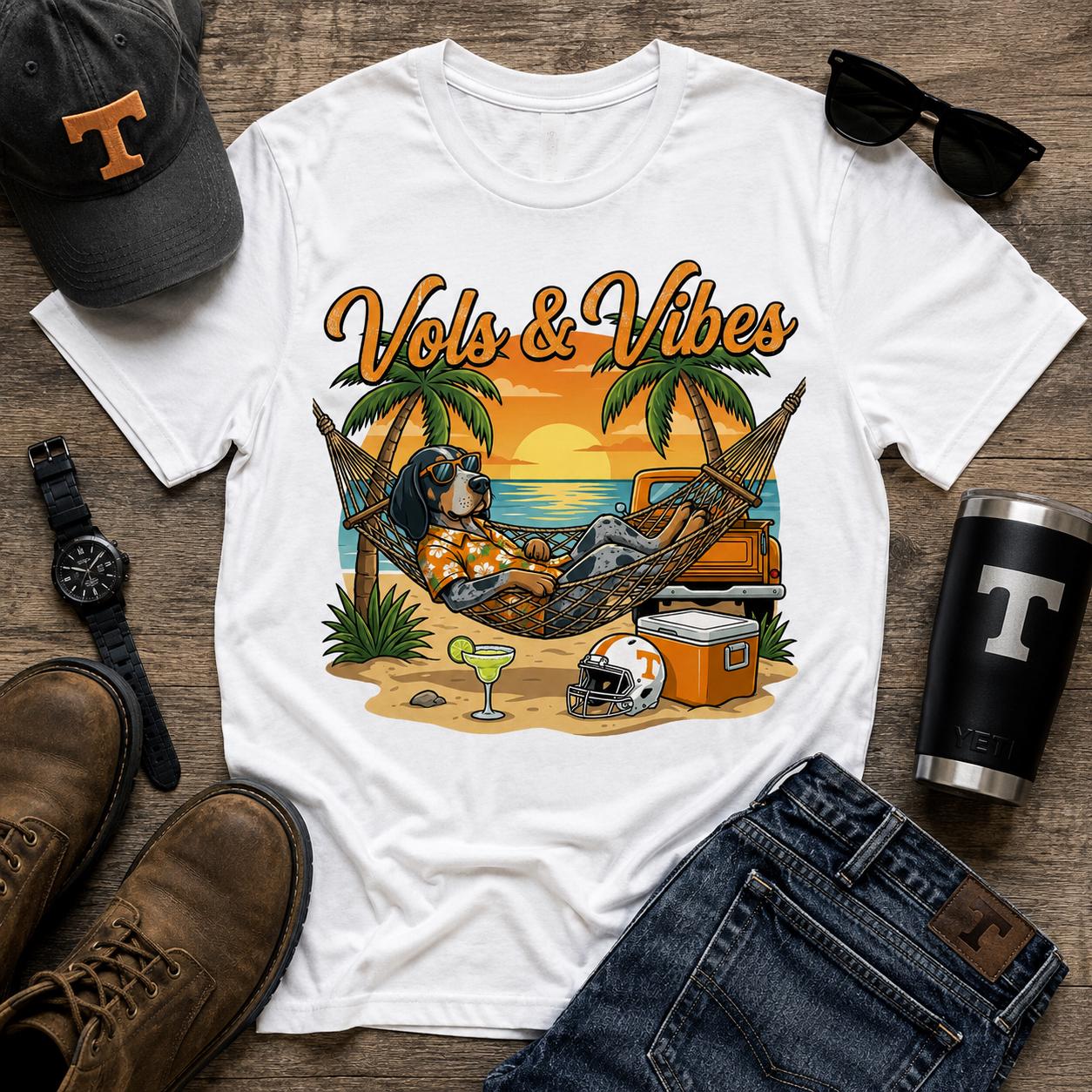 Vols & Vibes Beach Dog PNG, Tennessee Football Fan Summer Shirt Design (Digital Download)
