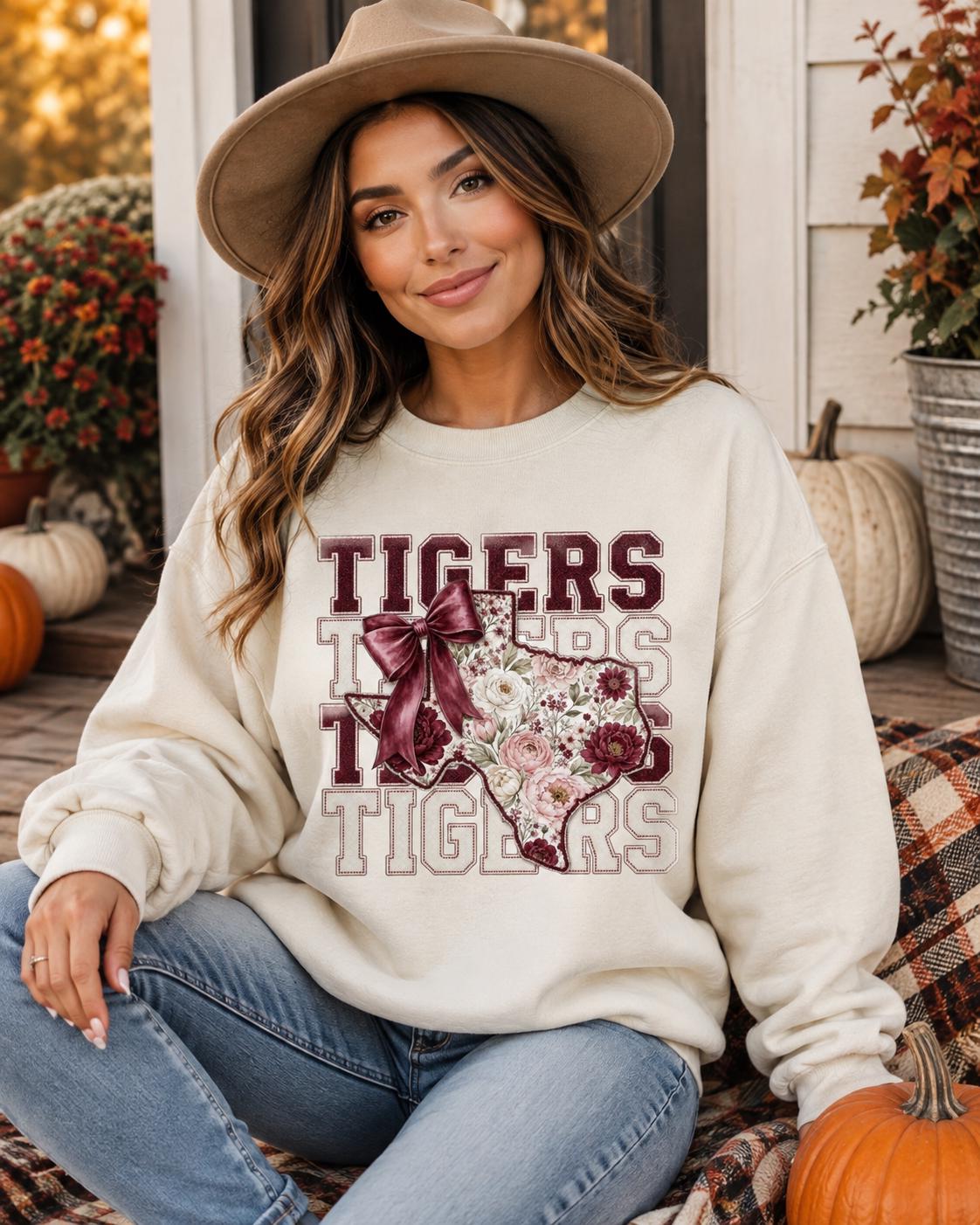 Floral Texas Tigers PNG, Maroon Game Day Bow Design (Digital Download)