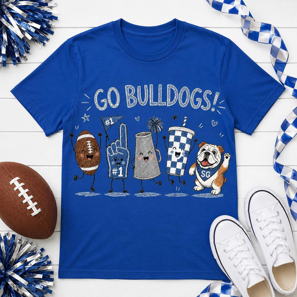 Go Bulldogs PNG, Blue Football Doodle Design, Bulldog Mascot Game Day Shirt Sublimation, School Spirit Digital Download