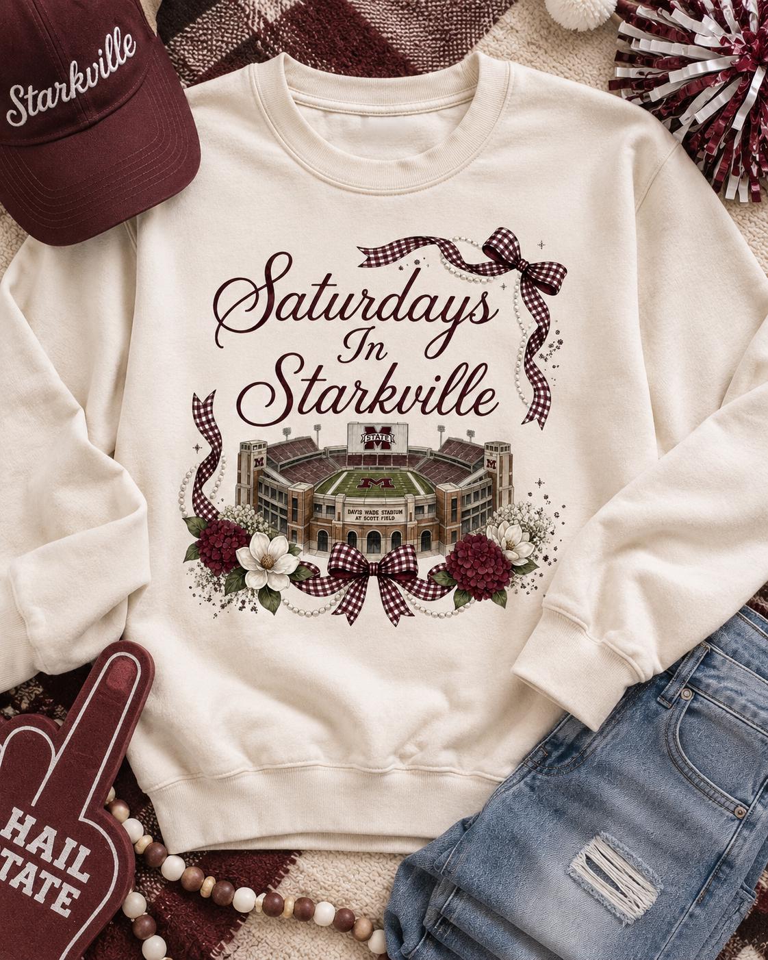 Saturdays in Starkville PNG, Mississippi State Football Design, Game Day Coquette Bow (Digital Download)