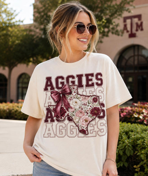 Aggies Floral Texas PNG, Maroon College Football Design, Game Day Bow (Digital Download)