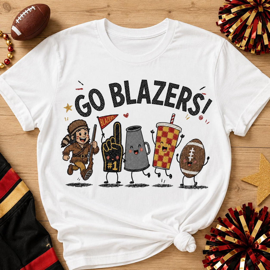 Go Blazers PNG, Football Mascot Design, Red Gold School Spirit Graphic, Game Day Sublimation Download, Blazers Shirt PNG