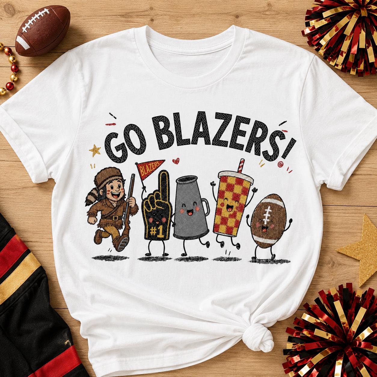 Go Blazers PNG, Football Mascot Design, Red Gold School Spirit Graphic, Game Day Sublimation Download, Blazers Shirt PNG