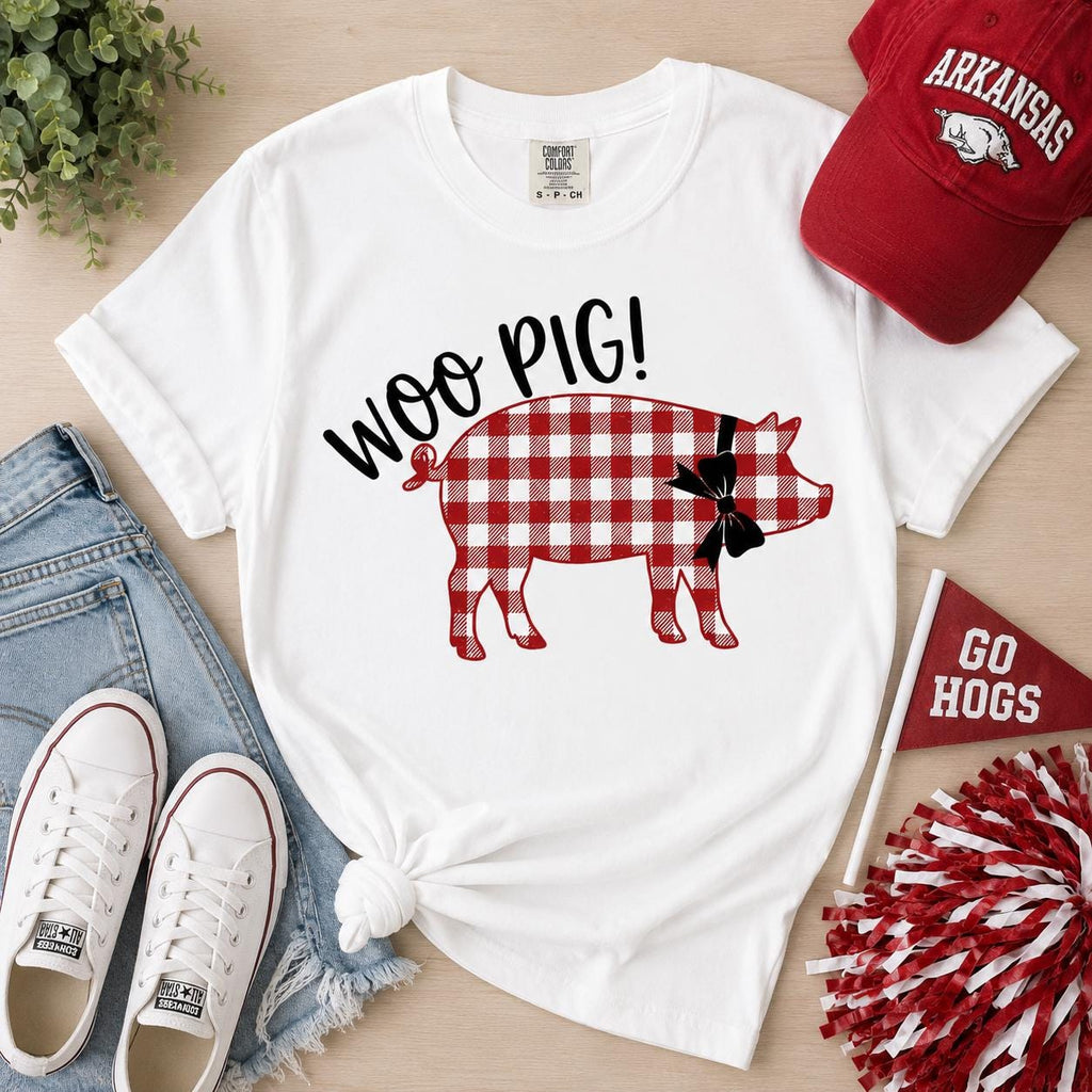 Woo Pig PNG, Red Gingham Pig, Arkansas Football Game Day Design (Digital Download)