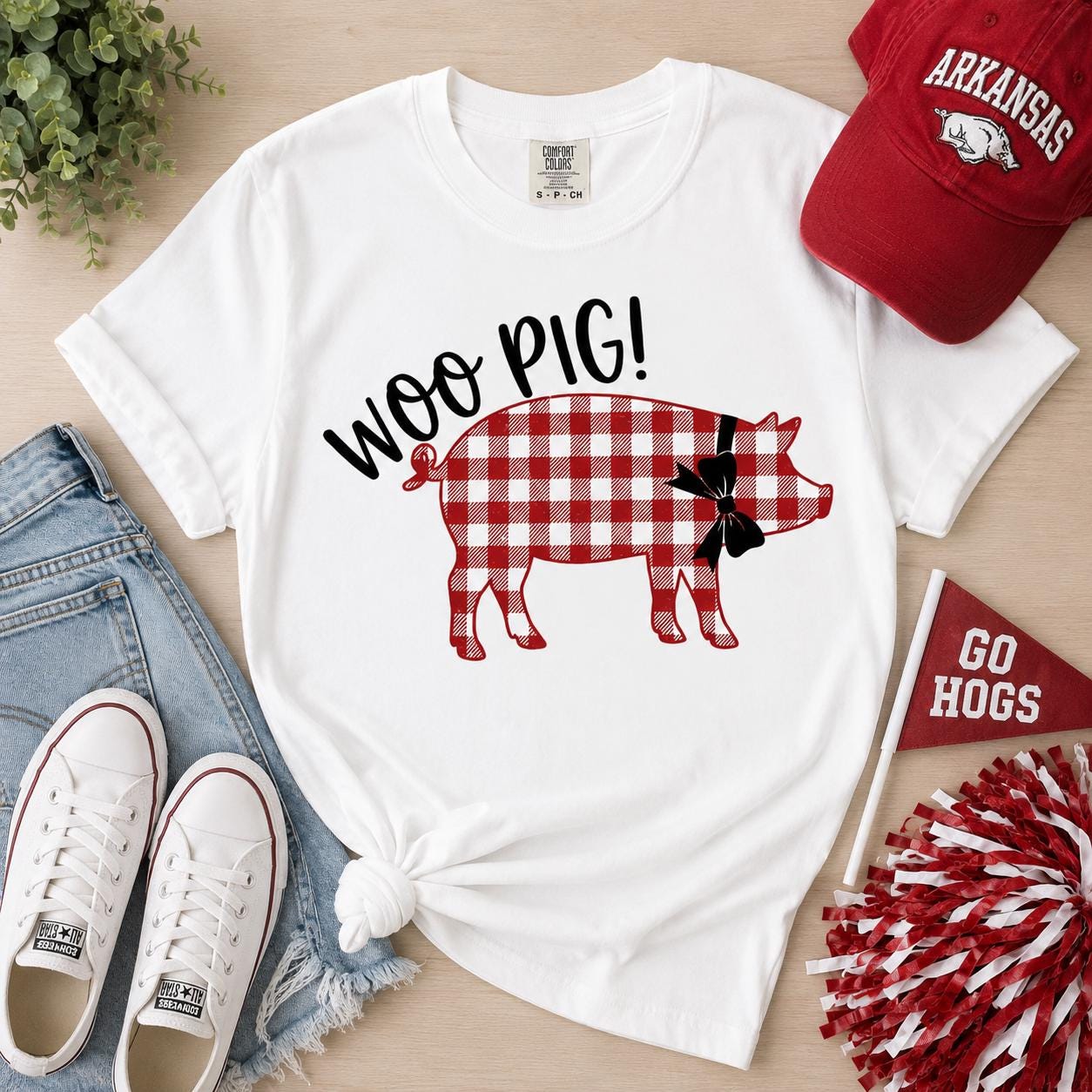Woo Pig PNG, Red Gingham Pig, Arkansas Football Game Day Design (Digital Download)
