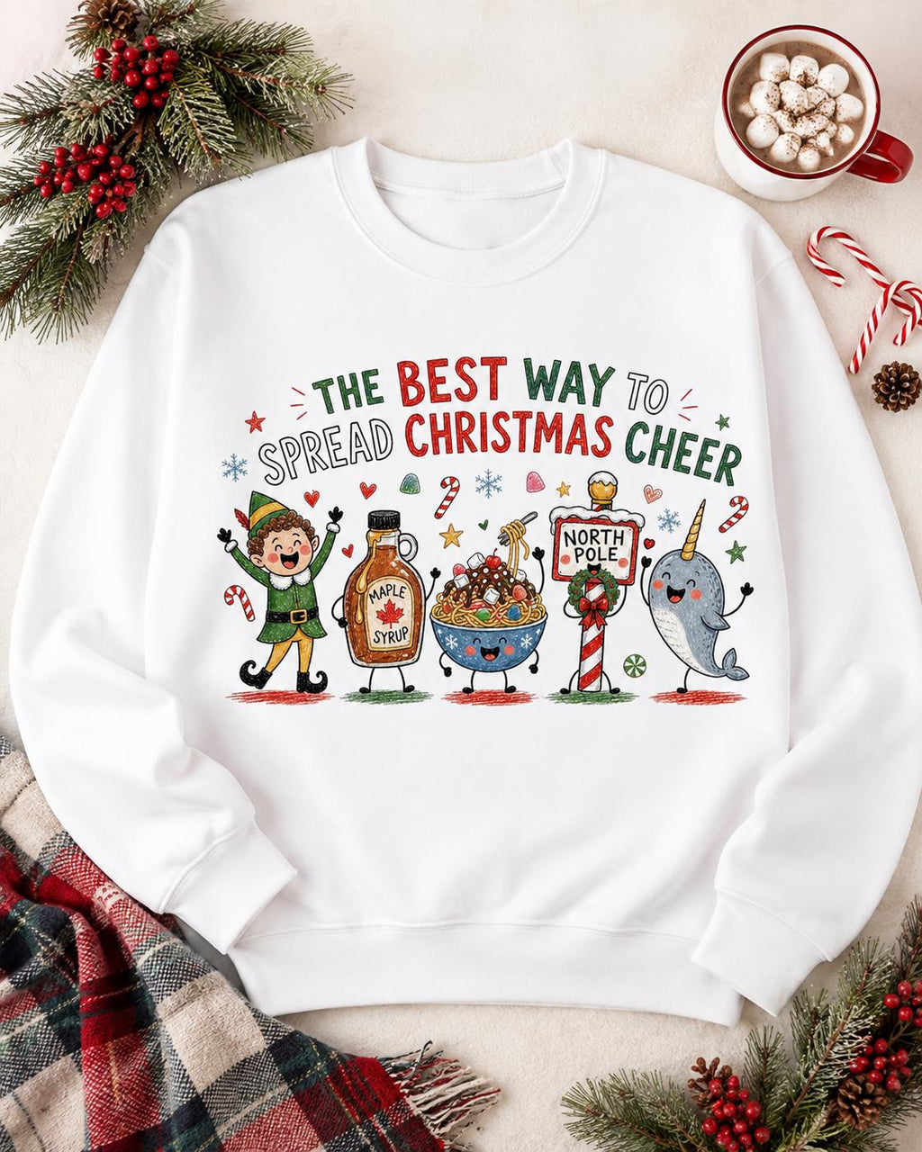 Funny Christmas Cheer PNG, Elf, Maple Syrup, Narwhal, Holiday Doodles (Digital Download)