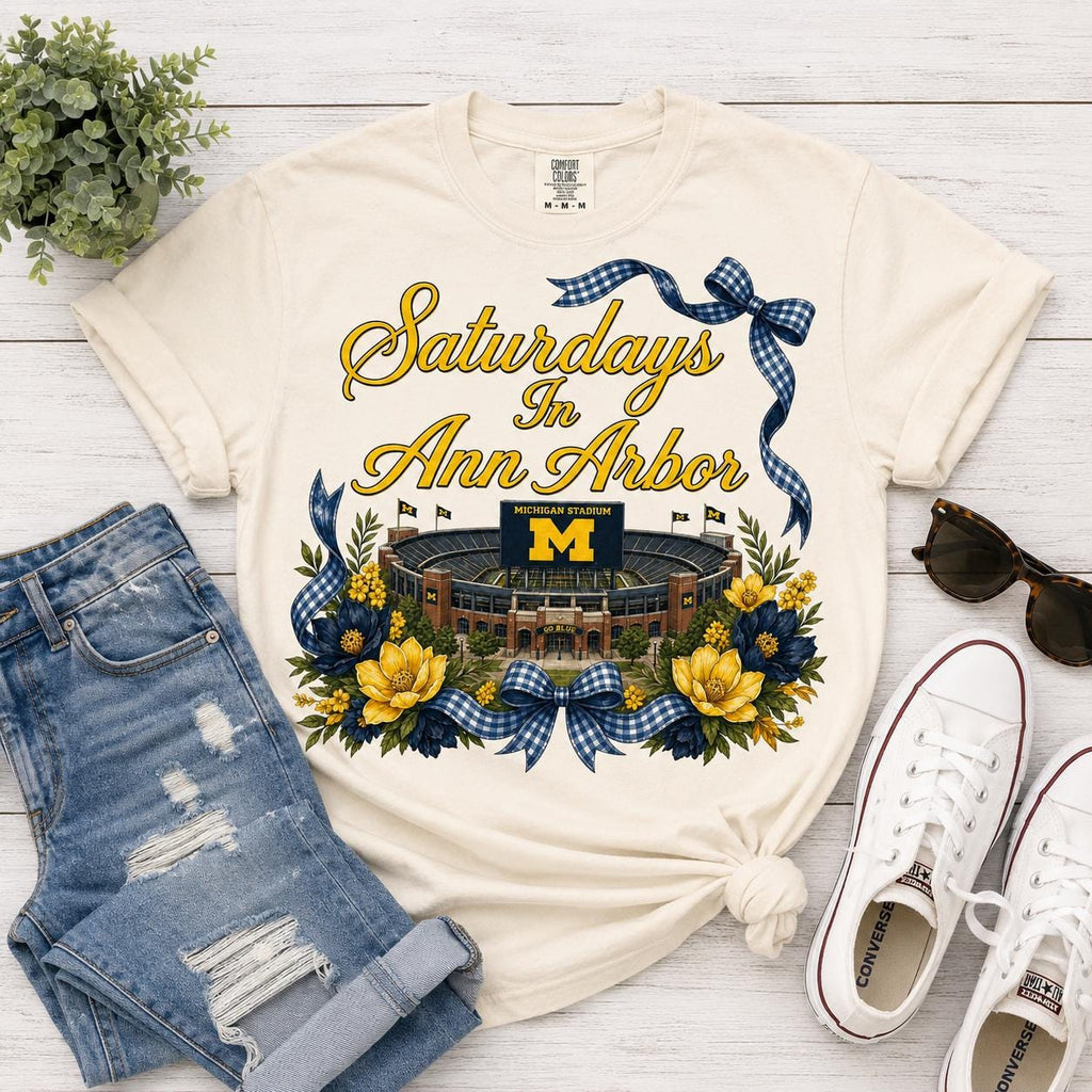 Saturdays in Ann Arbor PNG | Michigan Stadium Floral Design (Digital Download)