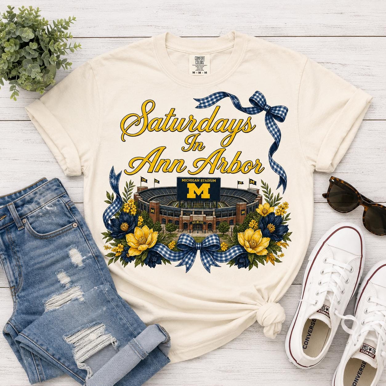 Saturdays in Ann Arbor PNG | Michigan Stadium Floral Design (Digital Download)