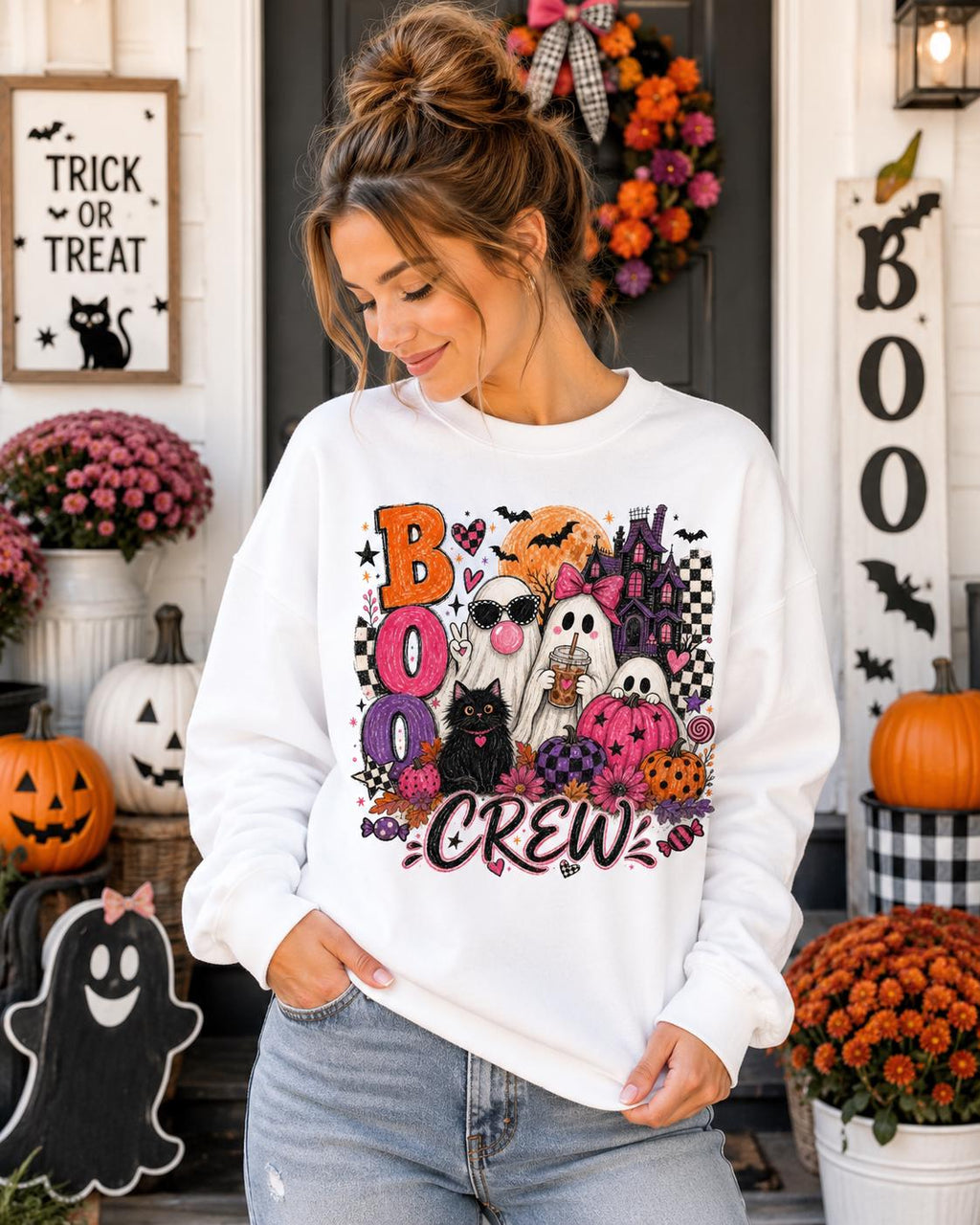 Boo Crew Halloween PNG, Girly Ghost Spooky Season Design, Pink Coquette Sublimation (Digital Download)