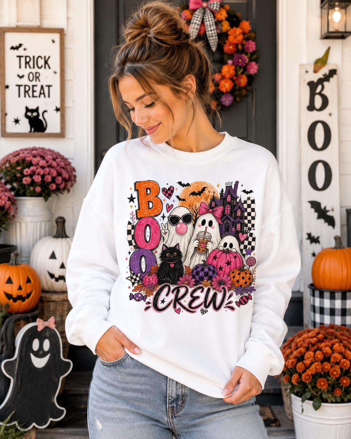 Boo Crew Halloween PNG, Girly Ghost Spooky Season Design, Pink Coquette Sublimation (Digital Download)