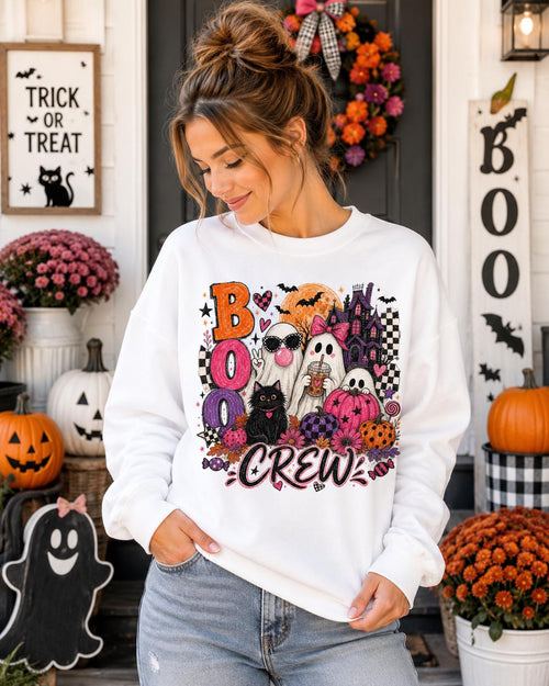 Boo Crew Halloween PNG, Girly Ghost Spooky Season Design, Pink Coquette Sublimation (Digital Download)