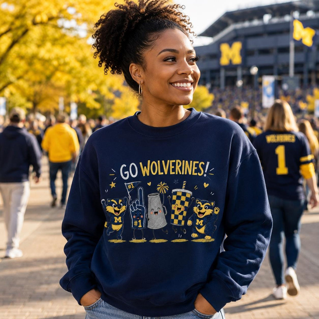 Go Wolverines PNG, Michigan Football Game Day Sublimation Design, Navy Maize Mascot Fan Shirt Download