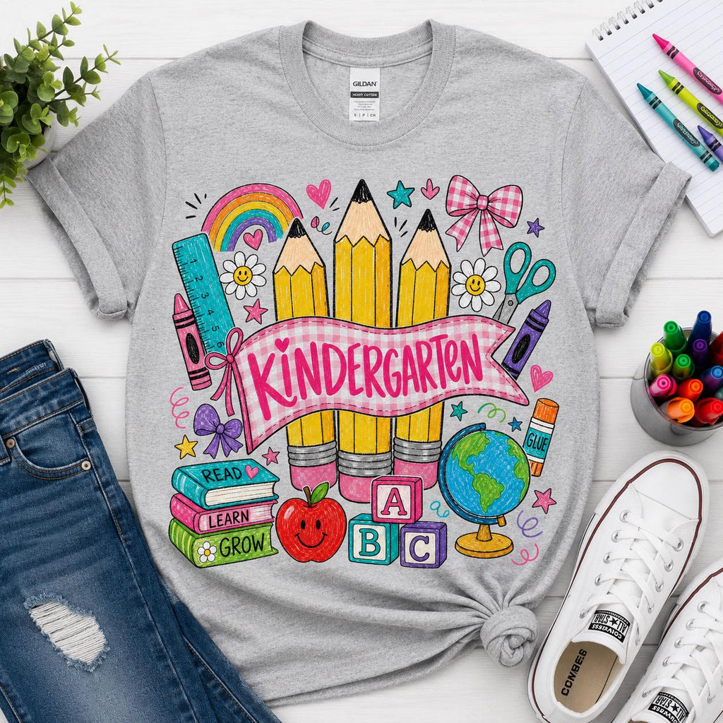 Kindergarten Teacher PNG, Back to School Design, School Supplies Art (Digital Download)