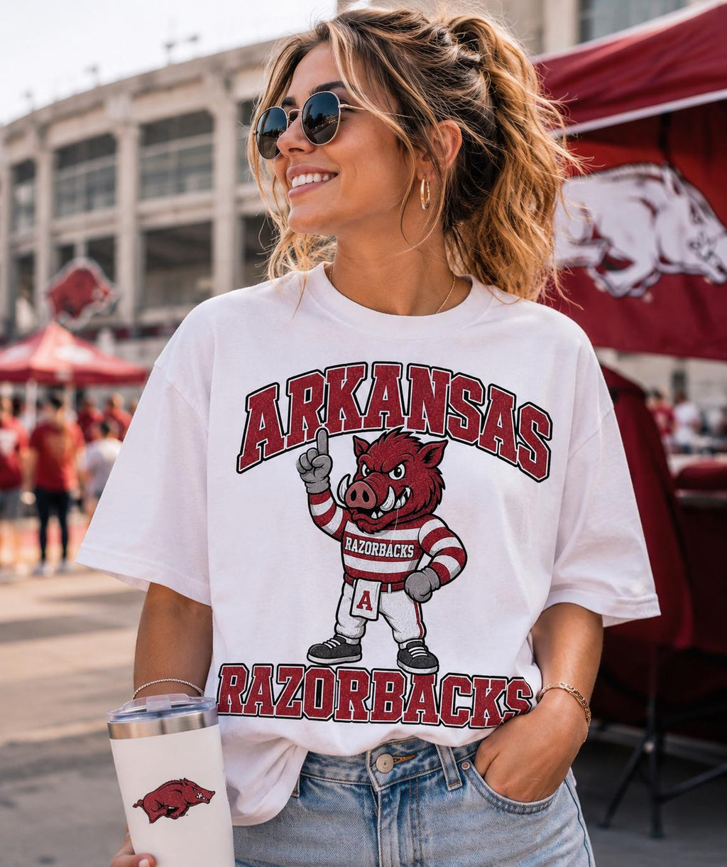 Arkansas Razorbacks Mascot Tee, Vintage Distressed Collegiate Football Shirt