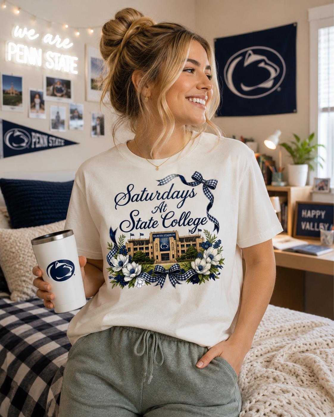 Saturdays at State College PNG – Beaver Stadium Coquette Football Design (Digital Download)