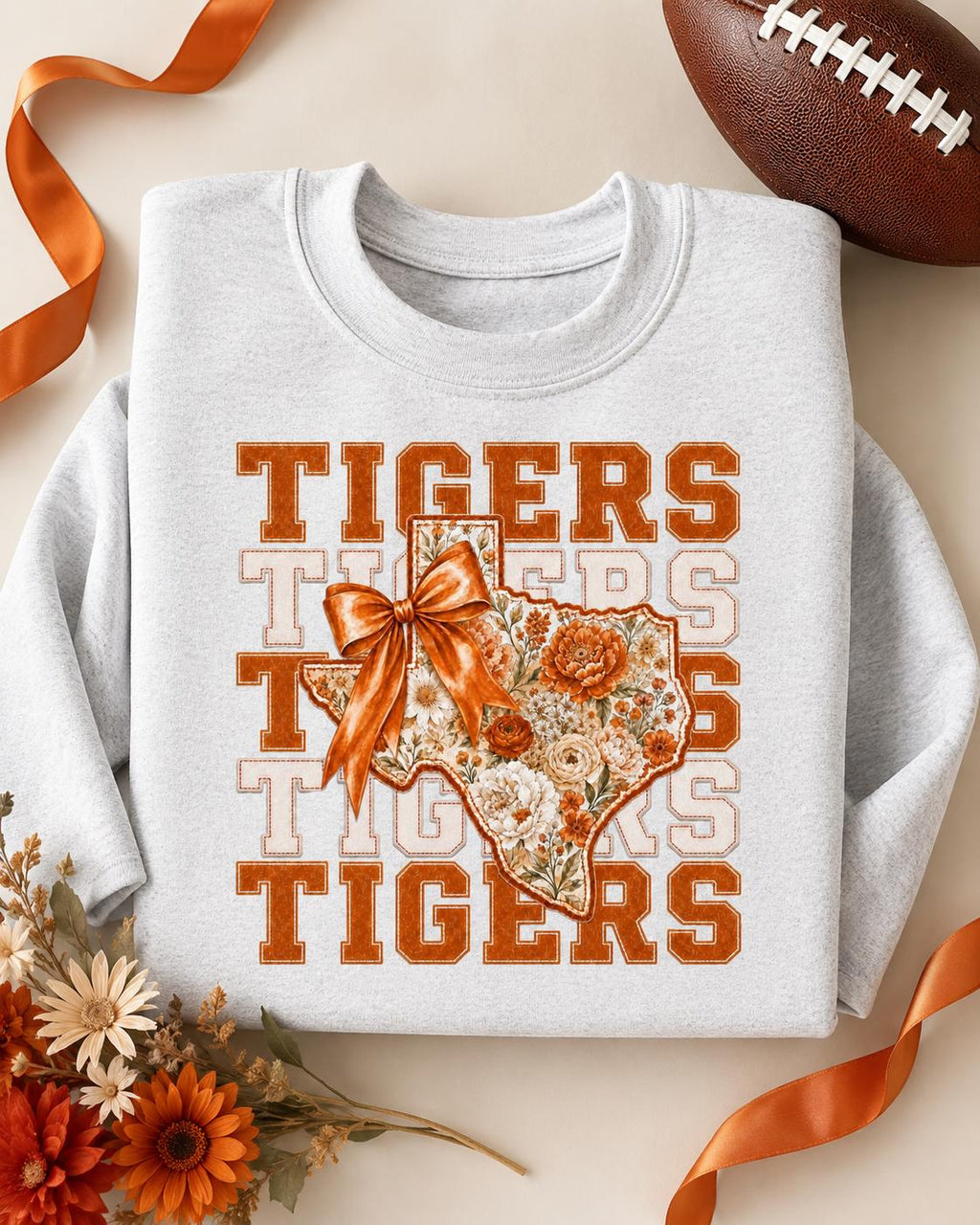 Floral Texas Tigers PNG, Vintage Collegiate Game Day Design (Digital Download)