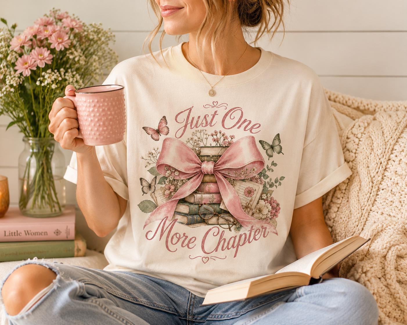 Just One More Chapter PNG | Book Lover Design, Coquette Bow Books (Digital Download)