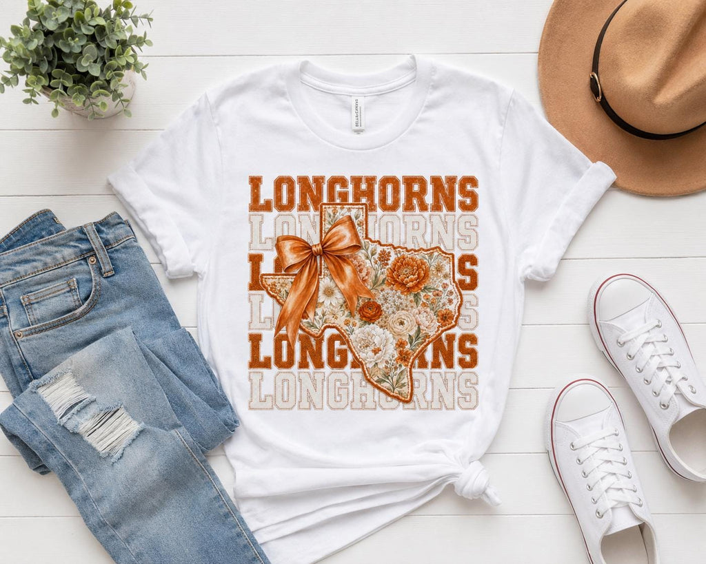 Longhorns Floral Bow PNG, Texas Game Day Sublimation, Western Spirit Design (Digital Download)