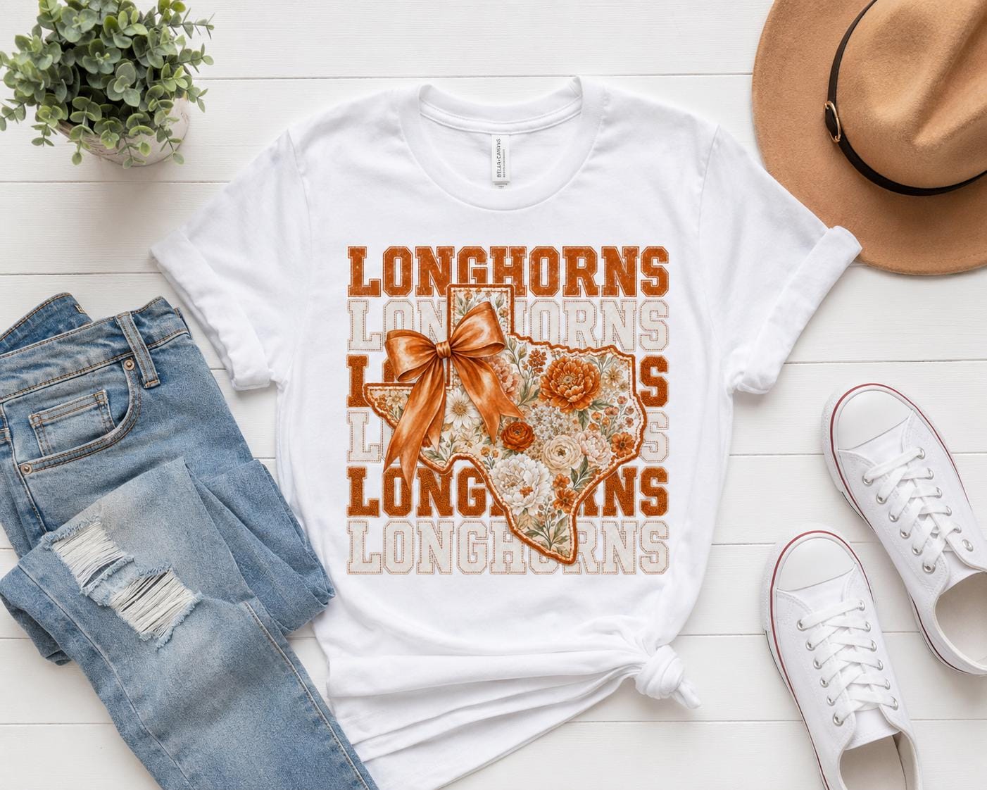Longhorns Floral Bow PNG, Texas Game Day Sublimation, Western Spirit Design (Digital Download)