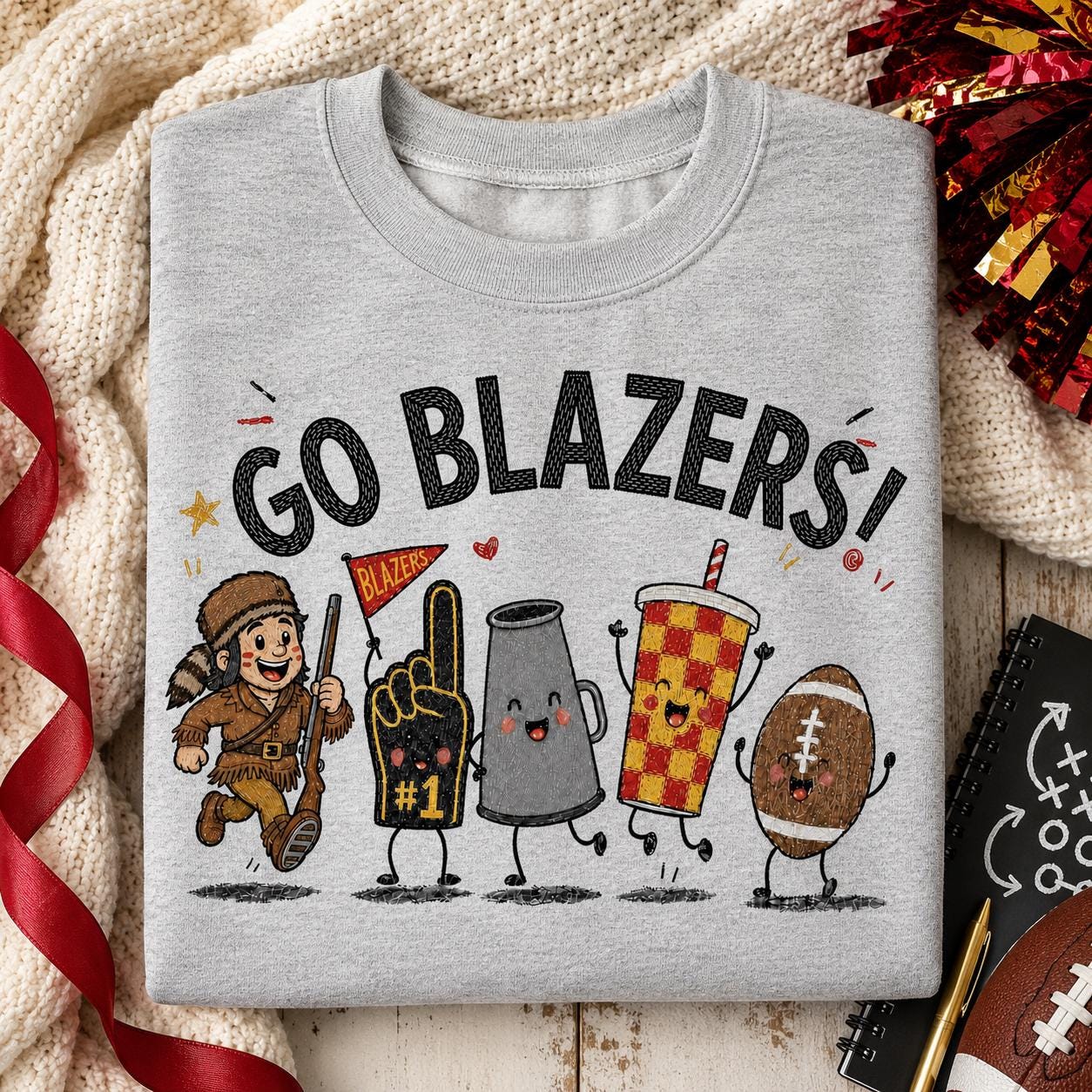 Go Blazers PNG, Football Mascot Design, Red Gold School Spirit Graphic, Game Day Sublimation Download, Blazers Shirt PNG