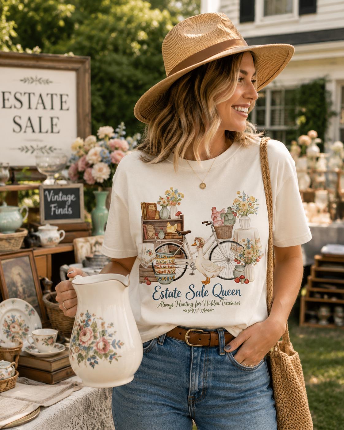 Estate Queen Shirt, Cottagecore Goose Bicycle Graphic Tee (Digital Download)