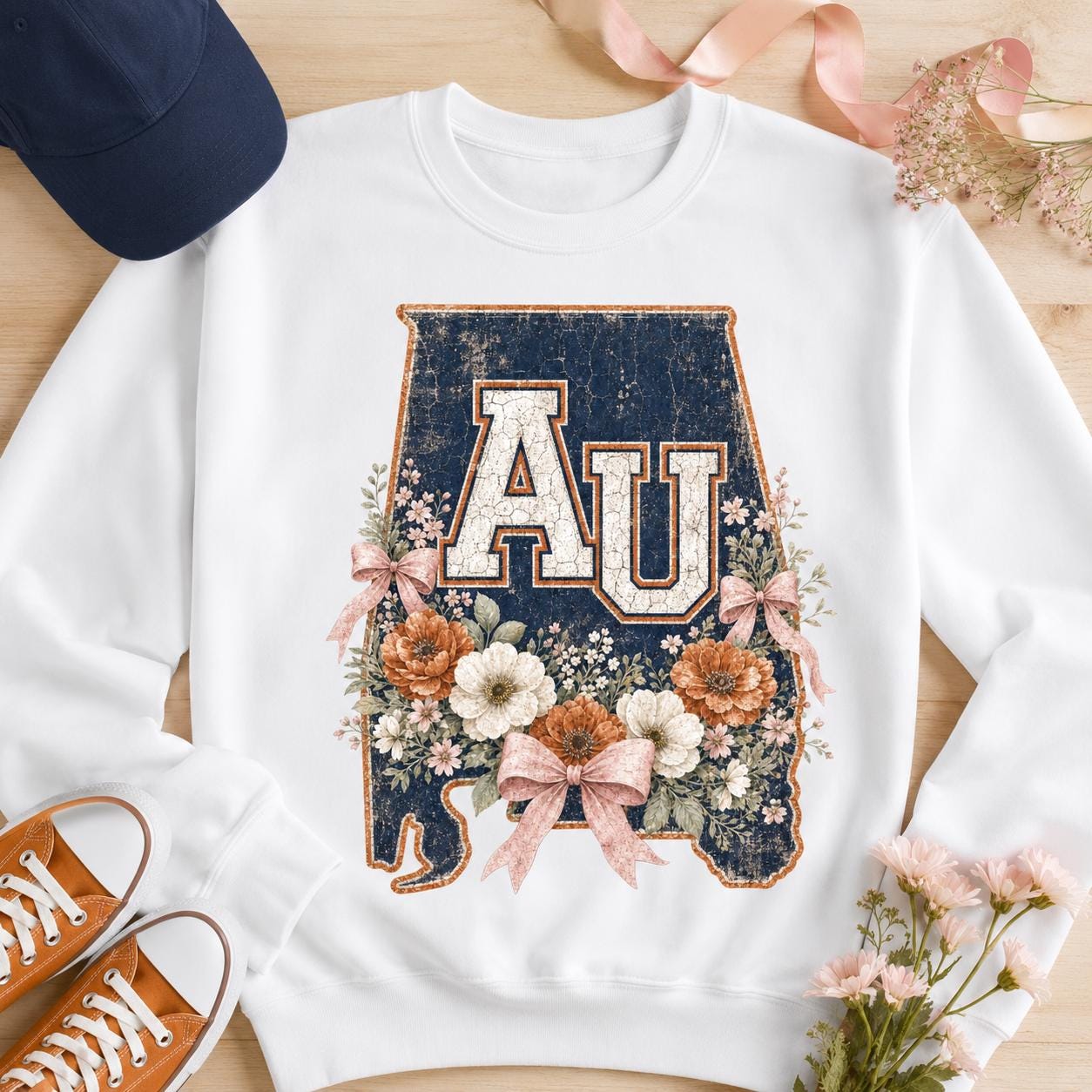 Floral Alabama AU PNG, Navy Orange Game Day Sublimation (Digital Download)