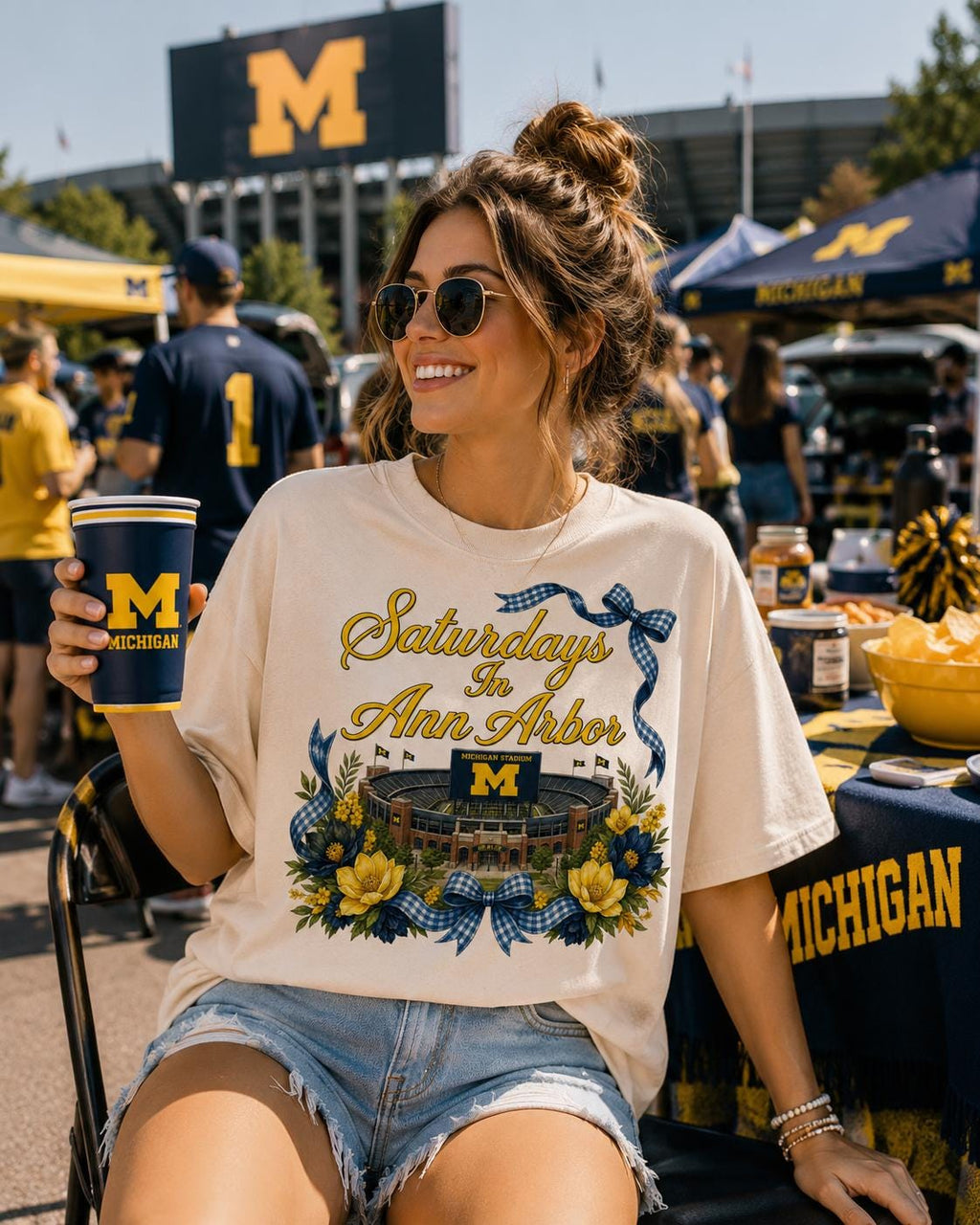 Saturdays in Ann Arbor PNG | Michigan Stadium Floral Design (Digital Download)