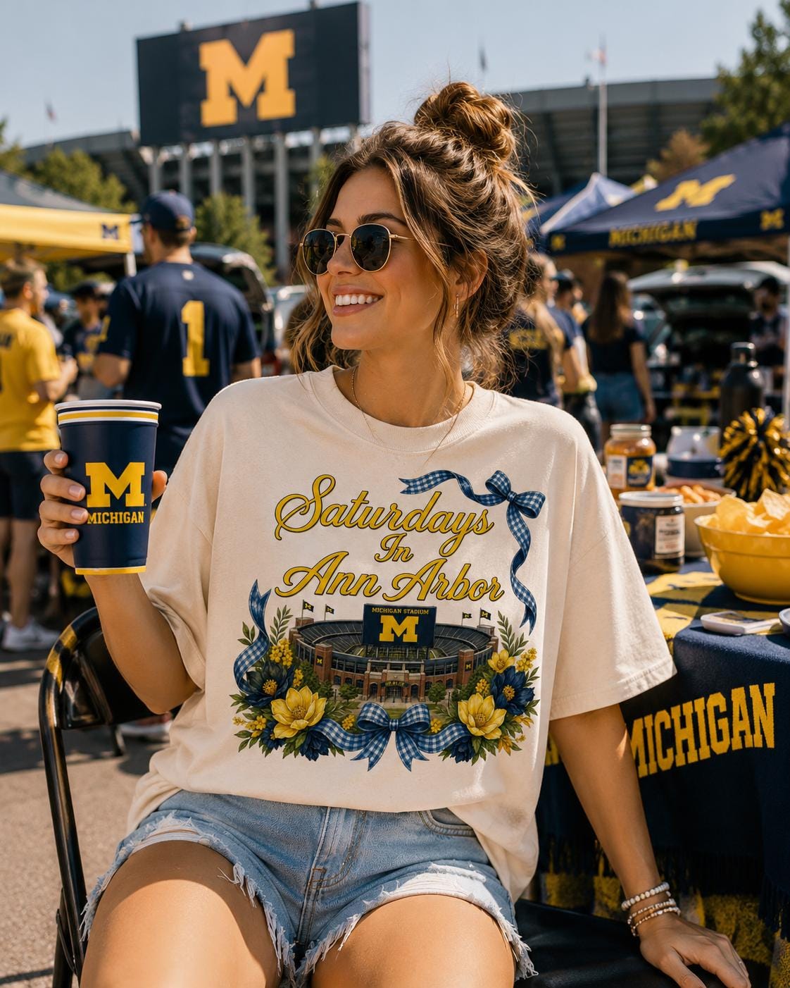 Saturdays in Ann Arbor PNG | Michigan Stadium Floral Design (Digital Download)