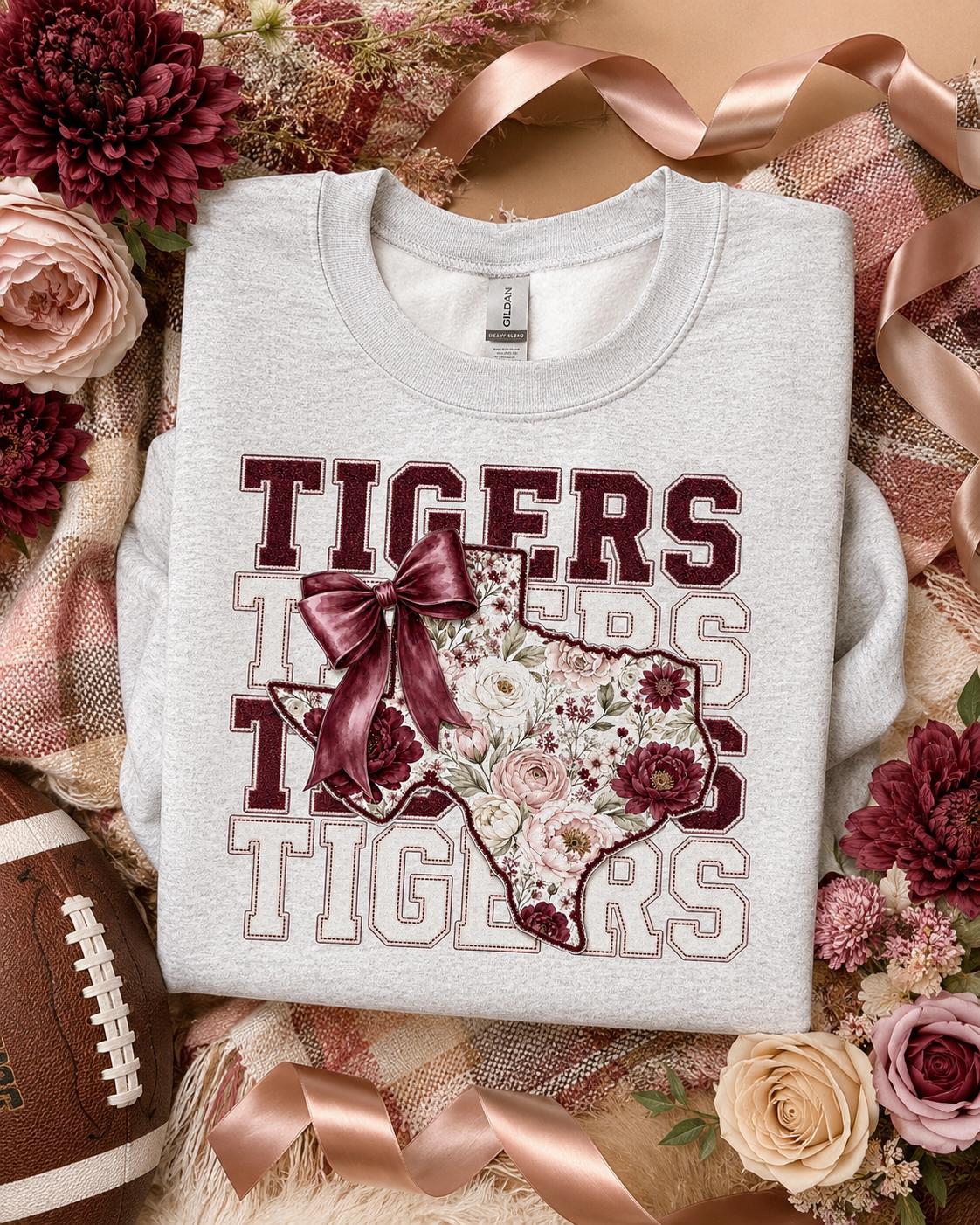 Floral Texas Tigers PNG, Maroon Game Day Bow Design (Digital Download)