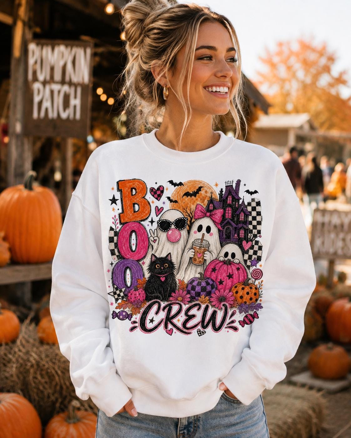 Boo Crew Halloween PNG, Girly Ghost Spooky Season Design, Pink Coquette Sublimation (Digital Download)