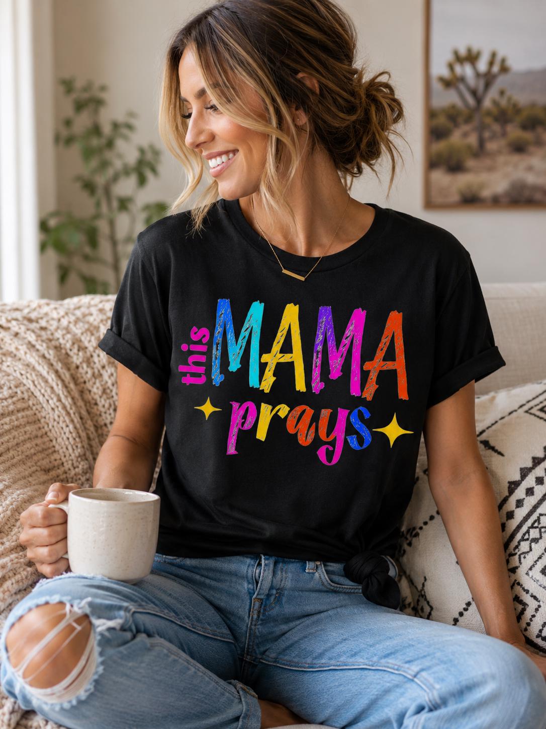 This Mama Prays PNG | Colorful Retro Christian Mom Sublimation Design (Digital Download)