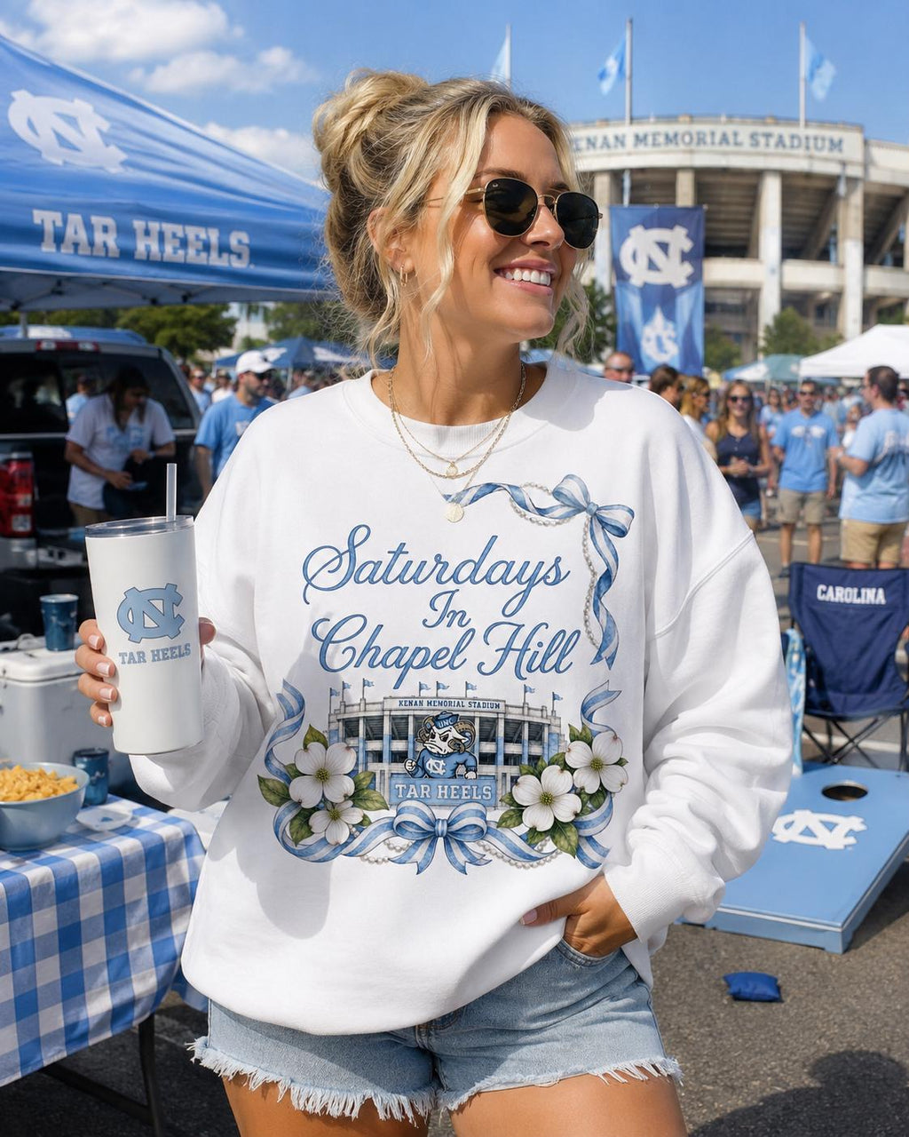 Saturdays in Chapel Hill Watercolor PNG, UNC Tar Heels Game Day Design (Digital Download)