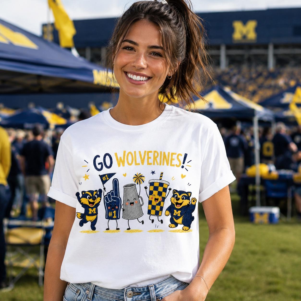 Go Wolverines PNG, Michigan Football Game Day Sublimation Design, Navy Maize Mascot Fan Shirt Download