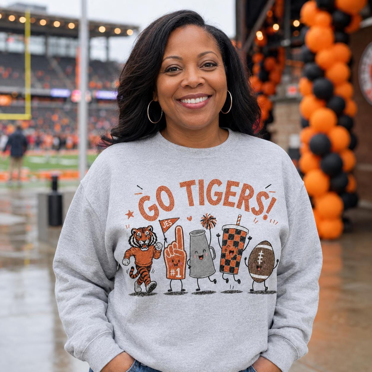 Go Tigers PNG, JES Tigers Football Design, Orange Black Game Day Sublimation, Tiger Mascot School Spirit Digital Download