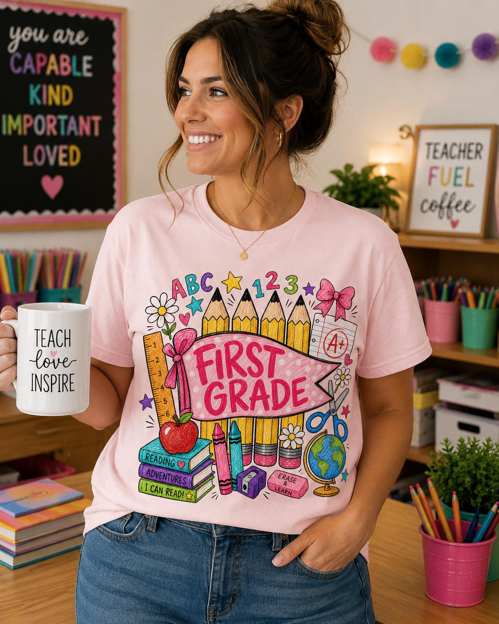 First Grade Teacher PNG, Back to School Sublimation Design (Digital Download)