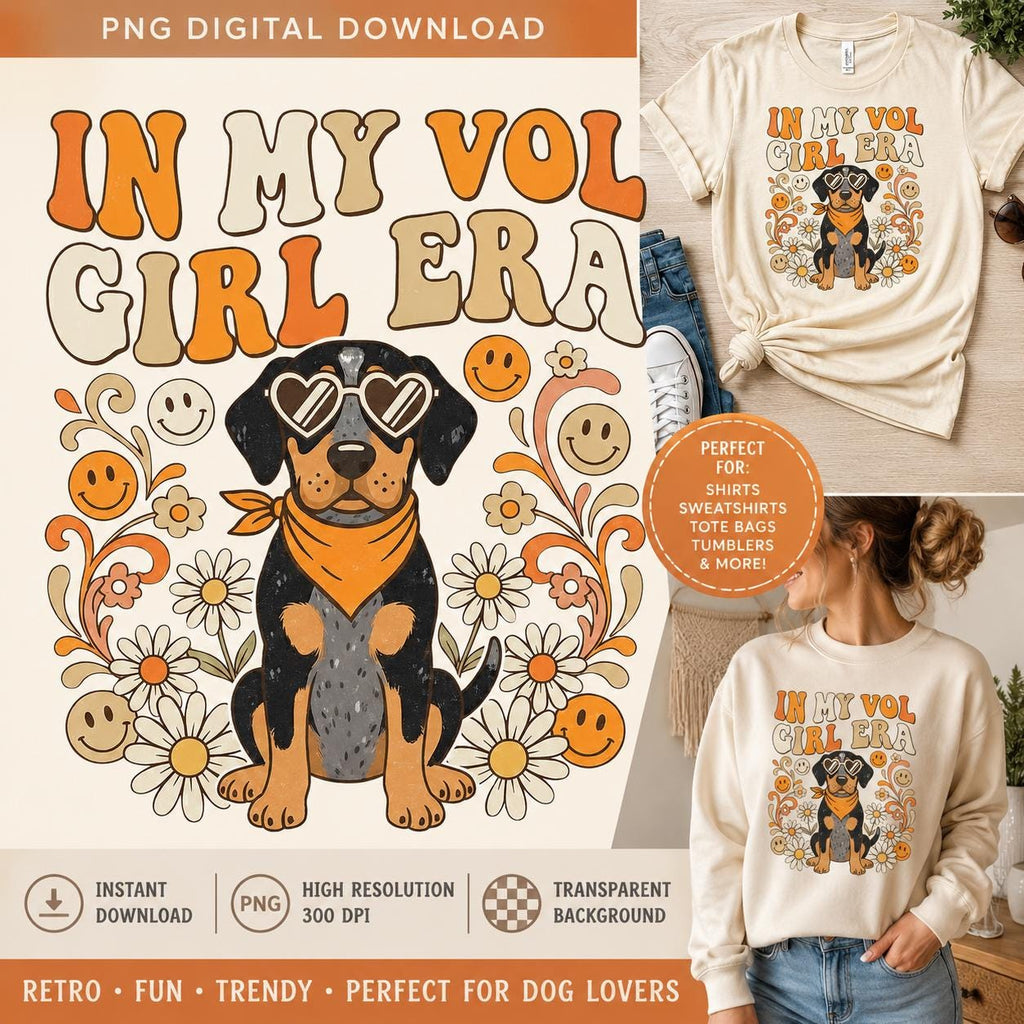 Vol Girl Era Dog PNG | Retro Football Season Design (Digital Download)