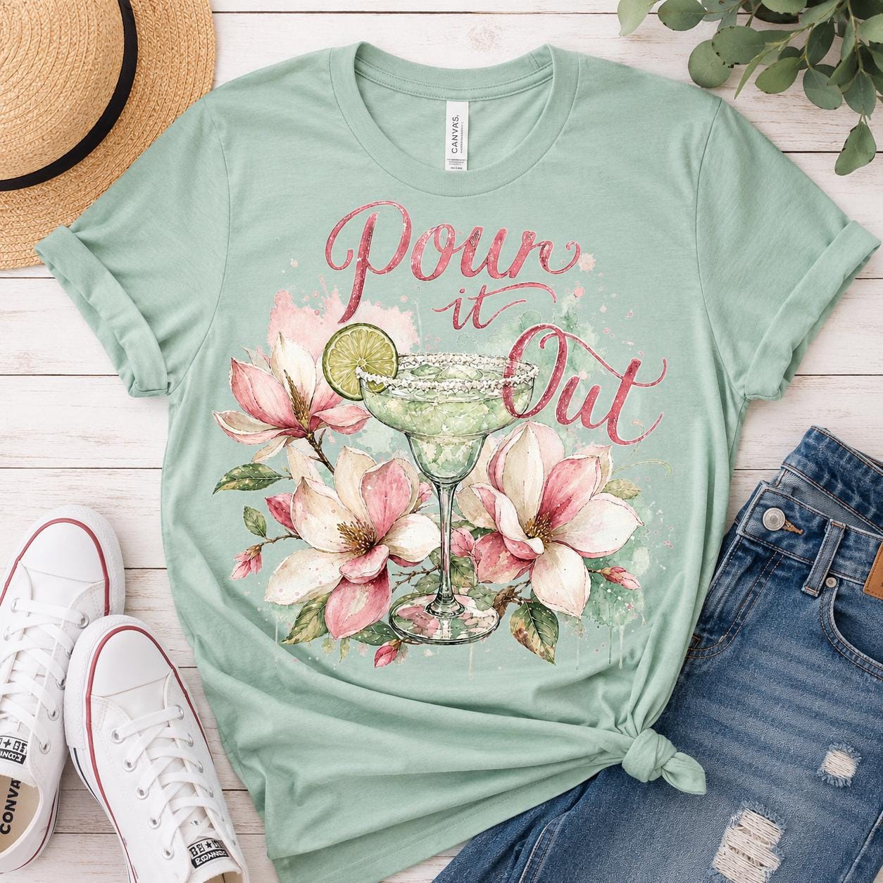 Floral Margarita PNG, Watercolor Cocktail Design (Digital Download)